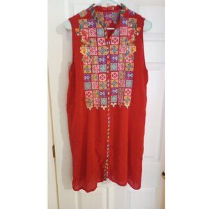 Johnny Was Red Embroidered Shift Dress in Women's Size Medium